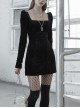 Gothic Casual Female Black Velvet Long Sleeve High Waist Dress