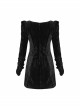 Gothic Casual Female Black Velvet Long Sleeve High Waist Dress
