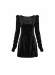 Gothic Casual Female Black Velvet Long Sleeve High Waist Dress