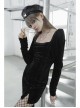 Gothic Casual Female Black Velvet Long Sleeve High Waist Dress