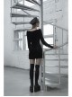 Gothic Casual Female Black Velvet Long Sleeve High Waist Dress
