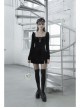 Gothic Casual Female Black Velvet Long Sleeve High Waist Dress