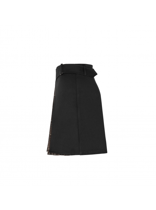 Steam Punk Female Black Brown Lattice Stitching High Waist Skirt