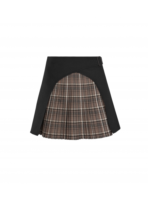 Steam Punk Female Black Brown Lattice Stitching High Waist Skirt
