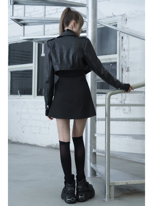 Steam Punk Female Black Brown Lattice Stitching High Waist Skirt