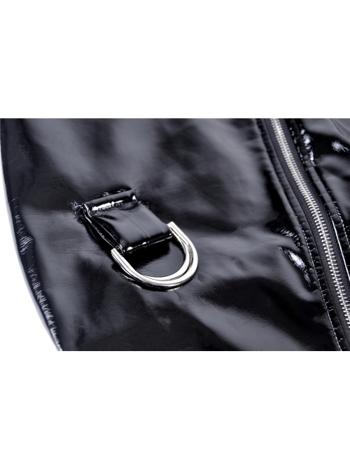 Metal D-Buckle Leather Strap Black Punk Rock Shiny PU Short Skirt