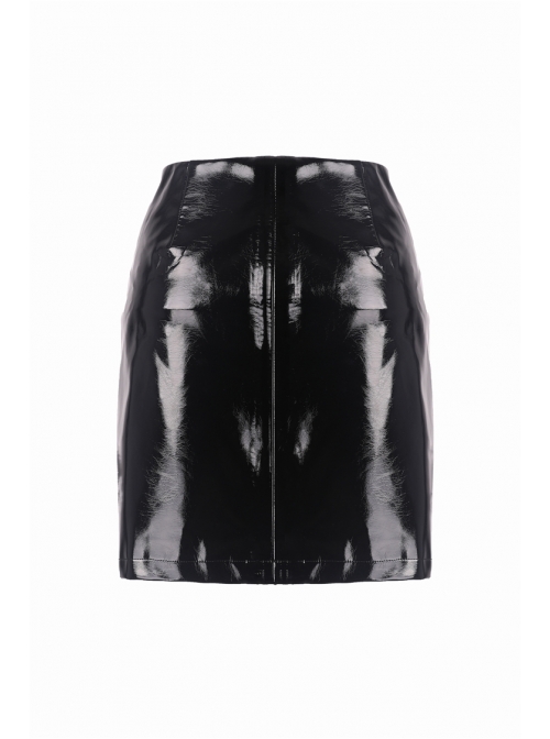 Metal D-Buckle Leather Strap Black Punk Rock Shiny PU Short Skirt