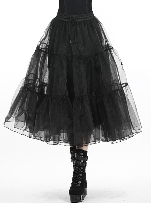 Black Gothic Lolita Long Lace Mesh Underskirt