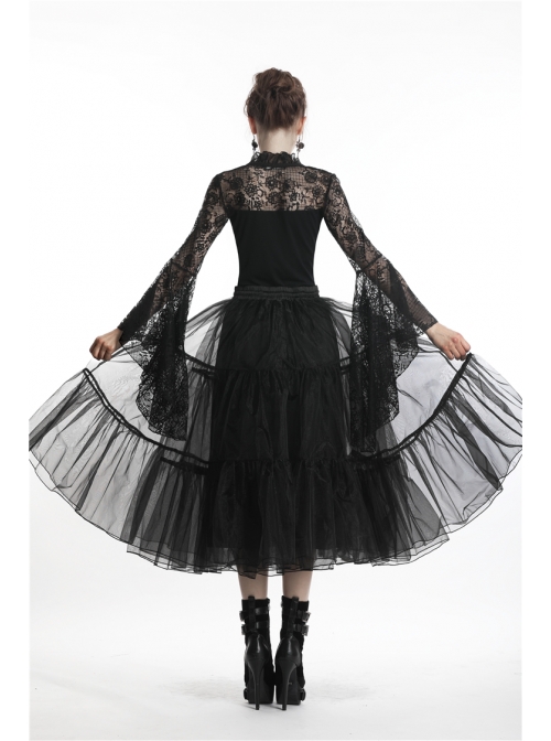 Black Gothic Lolita Long Lace Mesh Underskirt