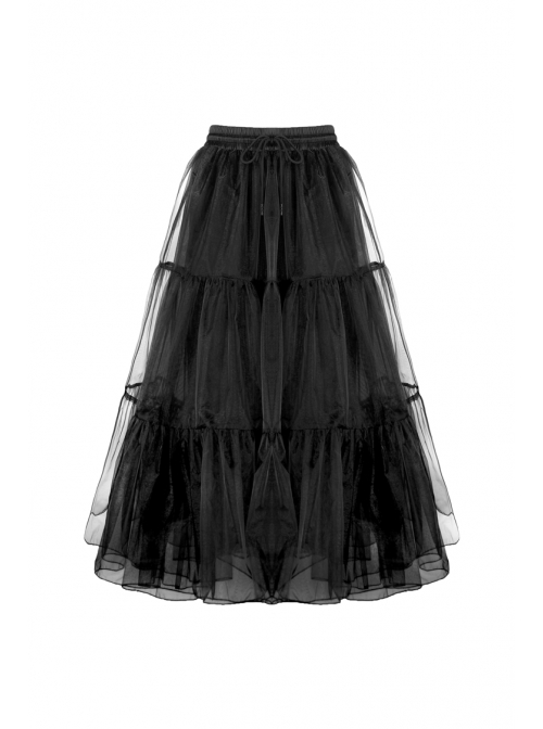 Black Gothic Lolita Long Lace Mesh Underskirt