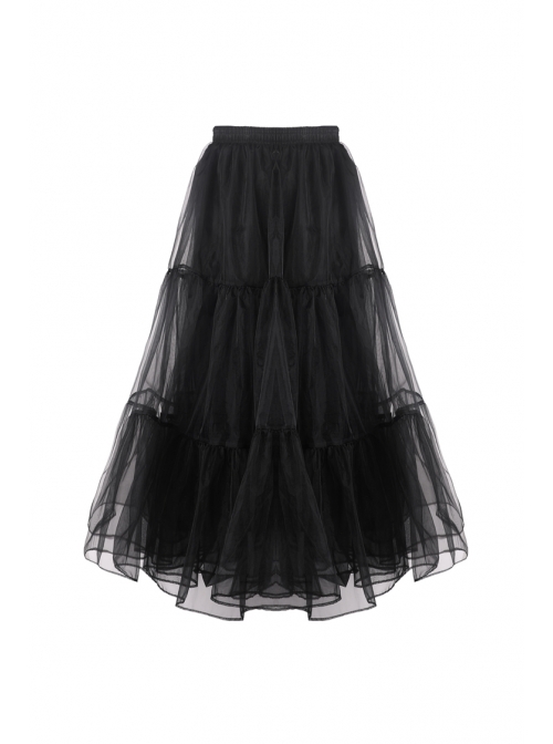 Black Gothic Lolita Long Lace Mesh Underskirt