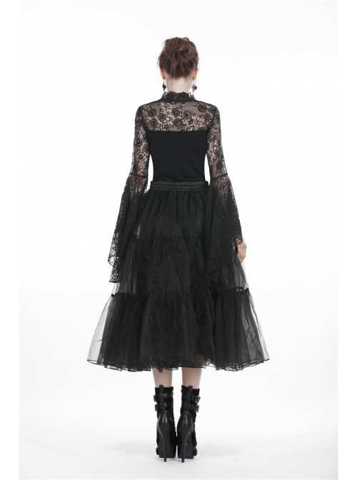 Black Gothic Lolita Long Lace Mesh Underskirt