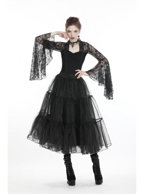 Black Gothic Lolita Long Lace Mesh Underskirt