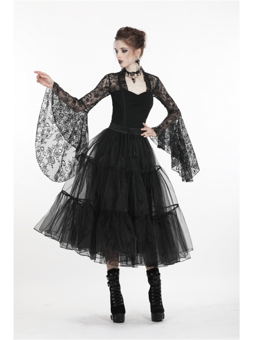 Black Gothic Lolita Long Lace Mesh Underskirt