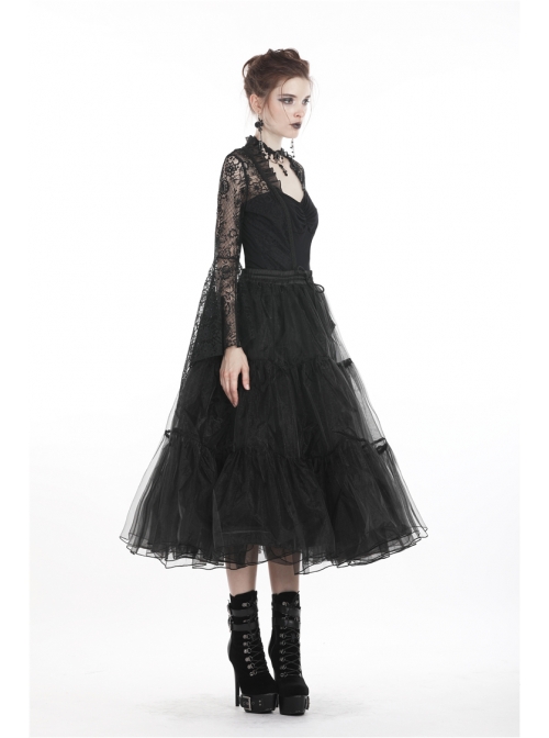 Black Gothic Lolita Long Lace Mesh Underskirt