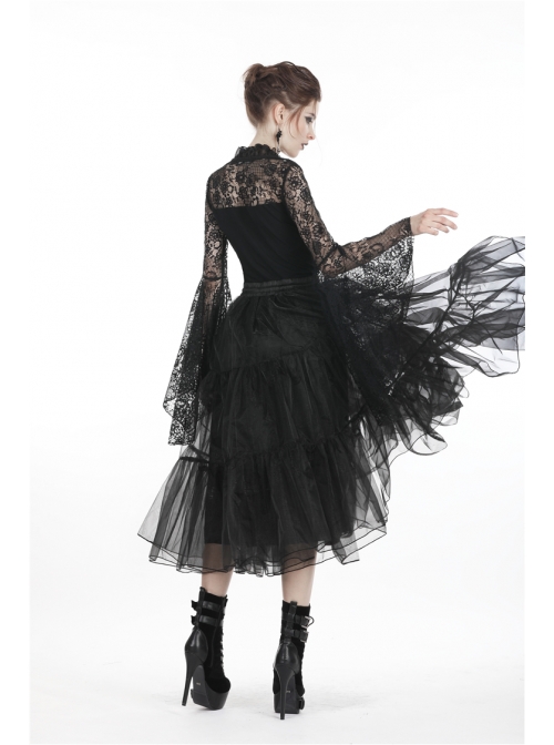 Black Gothic Lolita Long Lace Mesh Underskirt
