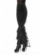 Lace Frill Lace-Up Black Gothic Velvet Long Skirt