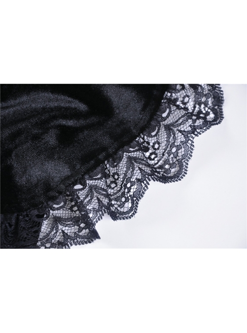 Lace Frill Lace-Up Black Gothic Velvet Long Skirt