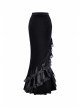 Lace Frill Lace-Up Black Gothic Velvet Long Skirt