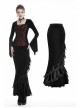 Lace Frill Lace-Up Black Gothic Velvet Long Skirt