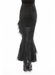 Lace Frill Lace-Up Black Gothic Velvet Long Skirt