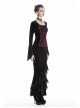 Lace Frill Lace-Up Black Gothic Velvet Long Skirt