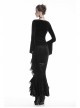 Lace Frill Lace-Up Black Gothic Velvet Long Skirt