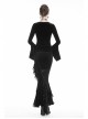 Lace Frill Lace-Up Black Gothic Velvet Long Skirt