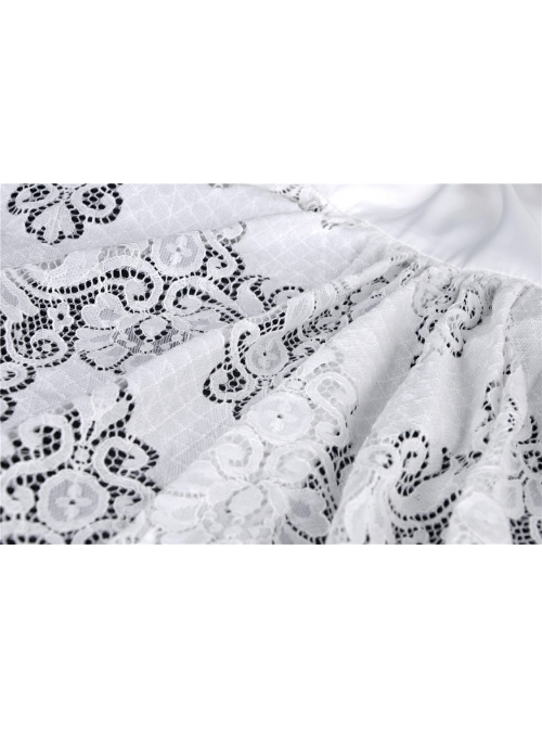 White Lace-Up Lace Mesh Irregular Frill Hem Punk Skirt