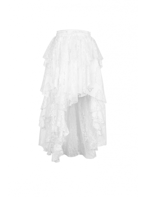 White Lace-Up Lace Mesh Irregular Frill Hem Punk Skirt