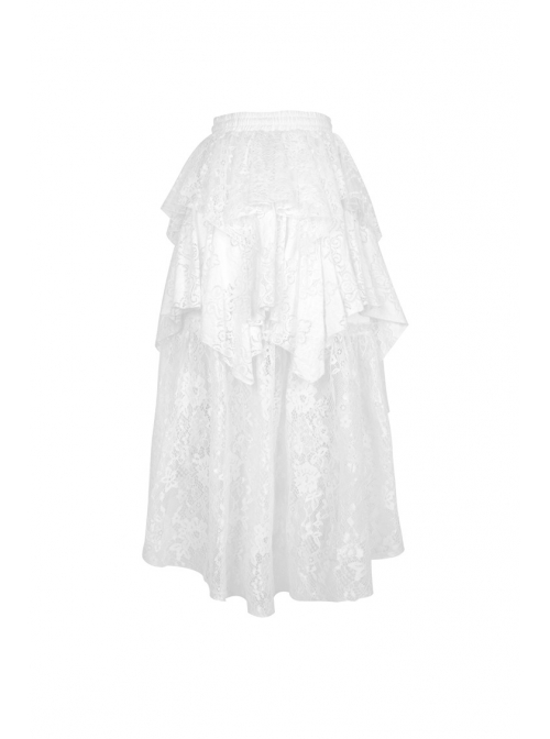 White Lace-Up Lace Mesh Irregular Frill Hem Punk Skirt