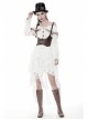 White Lace-Up Lace Mesh Irregular Frill Hem Punk Skirt