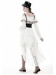 White Lace-Up Lace Mesh Irregular Frill Hem Punk Skirt