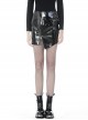 Metal Buckle Irregular Hem Black Punk Shining PU Skirt
