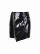 Metal Buckle Irregular Hem Black Punk Shining PU Skirt