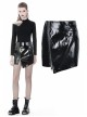Metal Buckle Irregular Hem Black Punk Shining PU Skirt