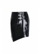 Metal Buckle Irregular Hem Black Punk Shining PU Skirt