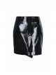 Metal Buckle Irregular Hem Black Punk Shining PU Skirt