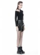 Metal Buckle Irregular Hem Black Punk Shining PU Skirt