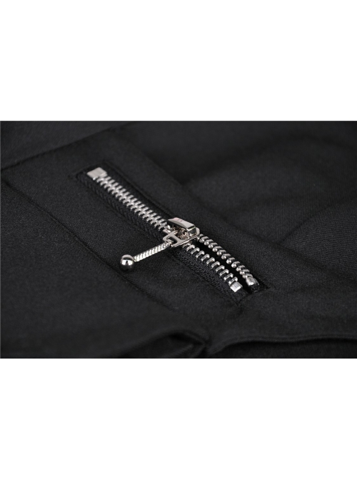 Hollow-Out Metal Eyelets Lace-Up Metal Buckle Strap Black Punk Irregular Slit Hem Long Skirt