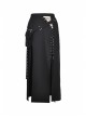 Hollow-Out Metal Eyelets Lace-Up Metal Buckle Strap Black Punk Irregular Slit Hem Long Skirt