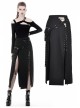 Hollow-Out Metal Eyelets Lace-Up Metal Buckle Strap Black Punk Irregular Slit Hem Long Skirt