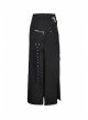 Hollow-Out Metal Eyelets Lace-Up Metal Buckle Strap Black Punk Irregular Slit Hem Long Skirt