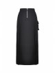 Hollow-Out Metal Eyelets Lace-Up Metal Buckle Strap Black Punk Irregular Slit Hem Long Skirt