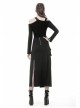 Hollow-Out Metal Eyelets Lace-Up Metal Buckle Strap Black Punk Irregular Slit Hem Long Skirt