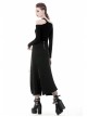 Hollow-Out Metal Eyelets Lace-Up Metal Buckle Strap Black Punk Irregular Slit Hem Long Skirt