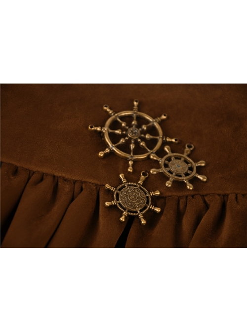 Metal Decoration Irregular Frill Hem Brown Punk Short Skirt