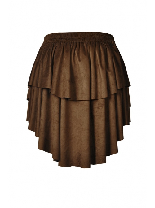 Metal Decoration Irregular Frill Hem Brown Punk Short Skirt