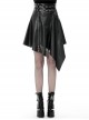 Metal Ring Leather Belt Side Zipper Irregular Frill Hem Black Punk PU Skirt