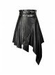 Metal Ring Leather Belt Side Zipper Irregular Frill Hem Black Punk PU Skirt